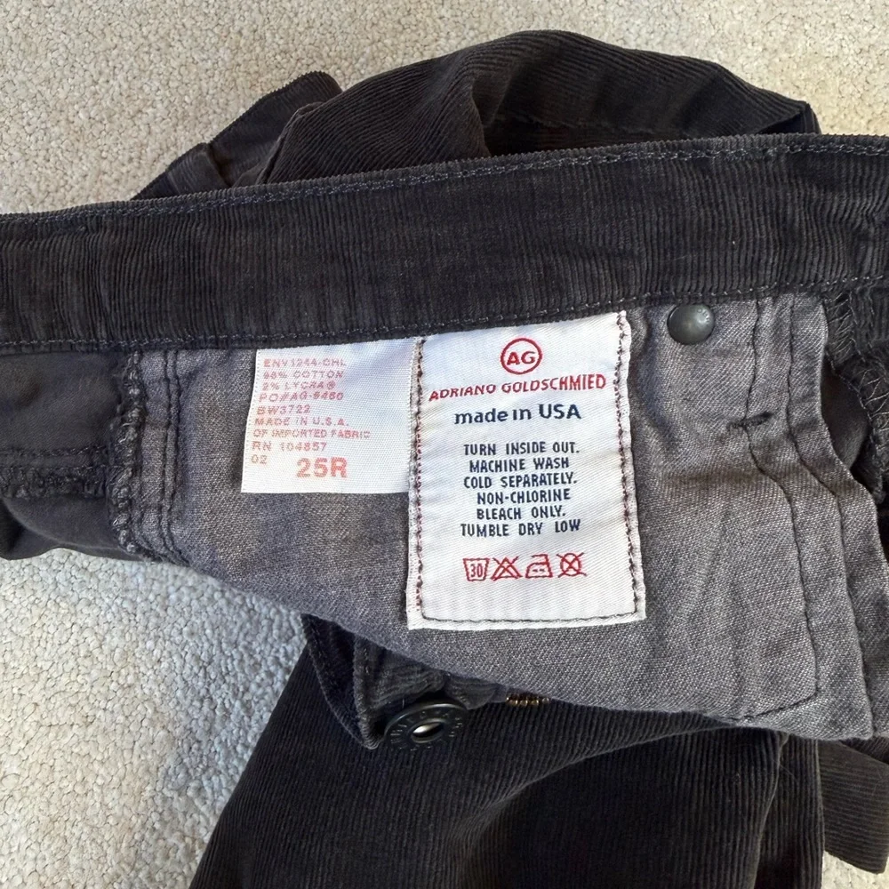 AG Adriano Goldschmied Black Charcoal Velvet Corduroy Straight Leg Pants Size 25 - Picture 6 of 16